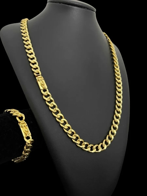 Cordao Pit Bull Com Pulseira 10mm Banhado A Ouro 18k - comprar online