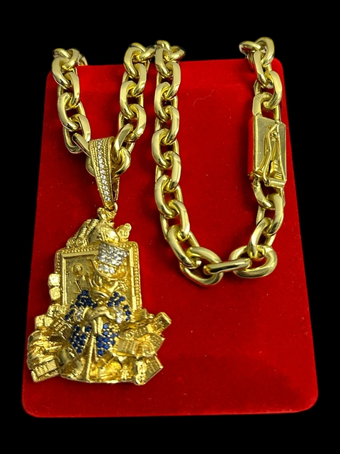 Cordão Cadeado 12mm + Pingente Tio Patinhas Banhado A Ouro 18k - comprar online