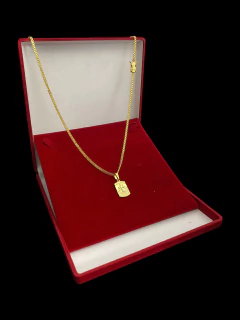 Cordão Cadeado Duplo 3mm + Cruz Plaquinha Banhado A Ouro 18k - comprar online