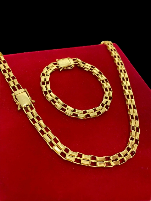 Cordão Tijolinho Duplo 10mm + Pulseira Banhado A Ouro 18k - comprar online