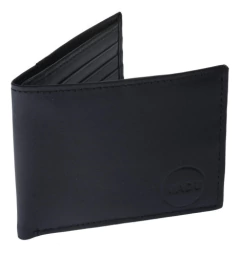 billetera para hombre de ecocuero negra, diseño simple sin volante, con ranuras para tarjetas