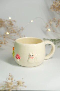 Taza dos Gatos con Flores y Hongos - La Cototo