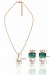 CONJUNTO COLAR E BRINCOS COM CRISTAL ÁGUA MARINHA SEMI JOIA - Madalahara