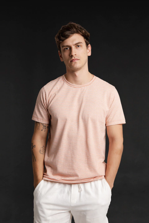 T-SHIRT LINHO LISTRA MESCLA LARANJA - comprar online