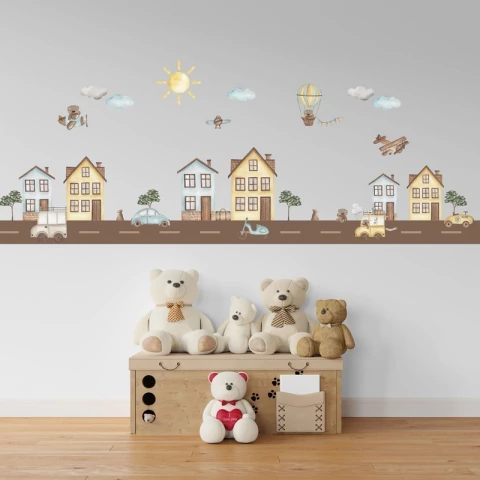 Adesivo de Parede Infantil Carrinhos na Cidade em Aquarela - comprar online