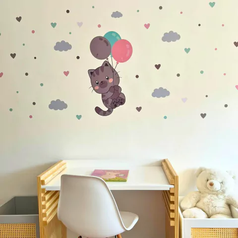 Adesivo de Parede Infantil Gatinho no Balão - Gato - comprar online