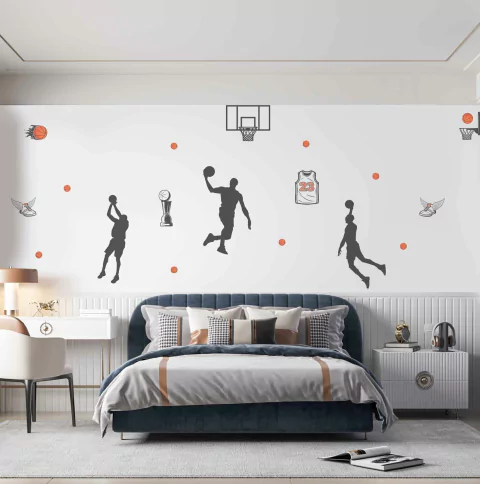 Adesivo de Parede Infantil Basquete com bolas e jogadores - comprar online