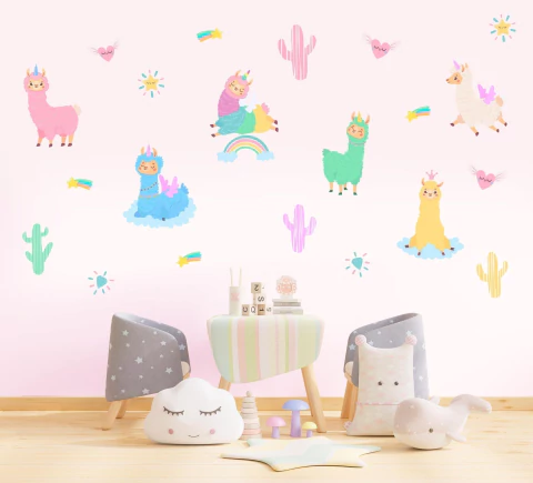 Adesivo de Parede Infantil Lhamas Coloridas - comprar online