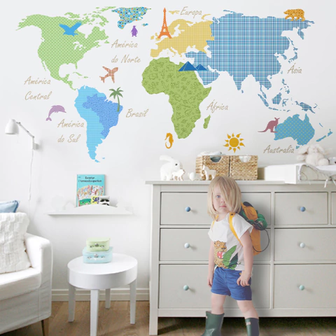 Adesivo de Parede Infantil Mapa Patchwork - comprar online