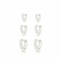 Trio de Argolas Triangular Coração Prata - comprar online