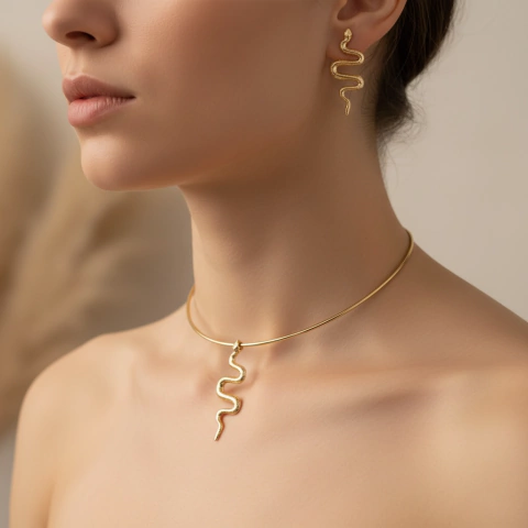 Choker folheado com brincos Forma Cobrinha - comprar online