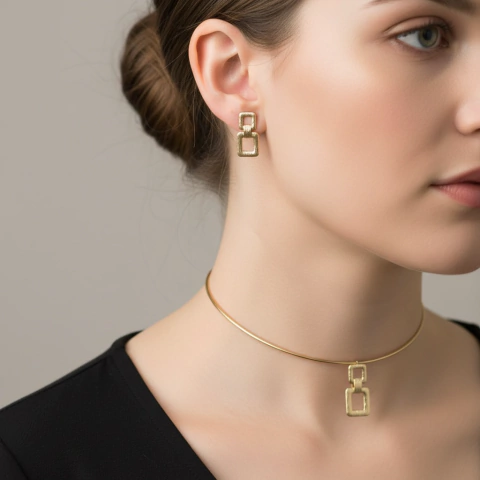 Choker folheado com brincos Forma Quadrado - comprar online