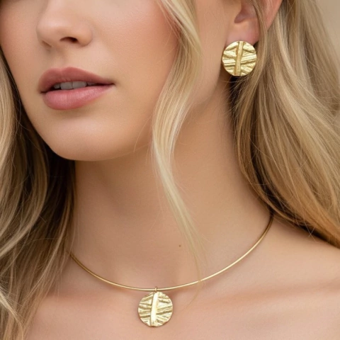 Choker folheado com brincos Forma redondo - comprar online