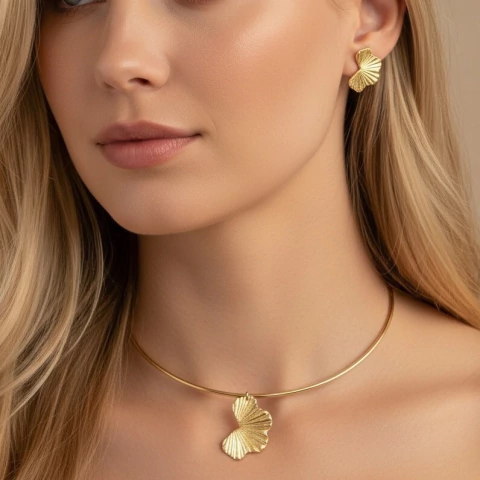 Choker folheado com Brincos Orgânico - comprar online