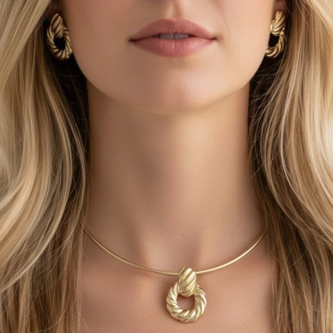 Choker folheado com brincos Orgânico - comprar online