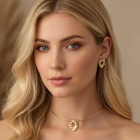 Choker folheado com brincos Orgânicos - comprar online