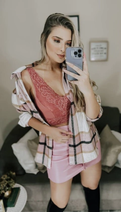 CROPPED EM MICROFIBRA E RENDA - loja online