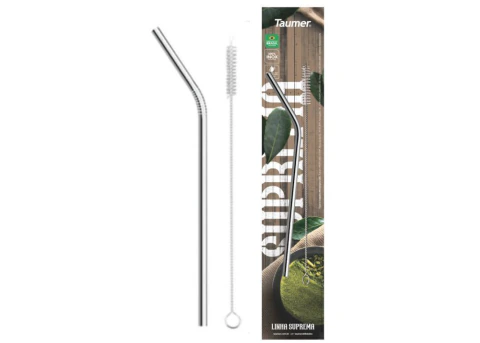 Canudo Curvado Inox 21cm com Escova Taumer