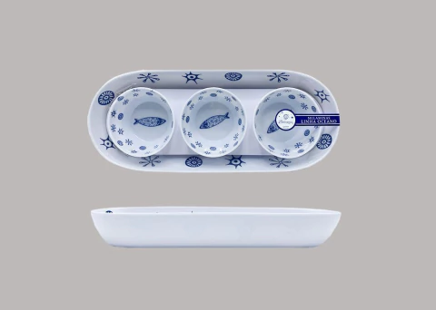 Jogo Servir Petisqueira 4 Peças 38x15x2cm Decoração Peixe Oceano Bellagio