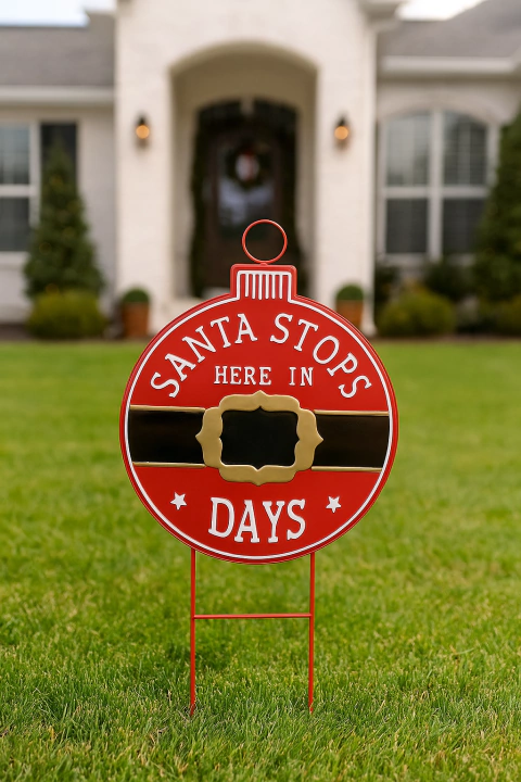Placa decorativa de natal "Santa stops here"