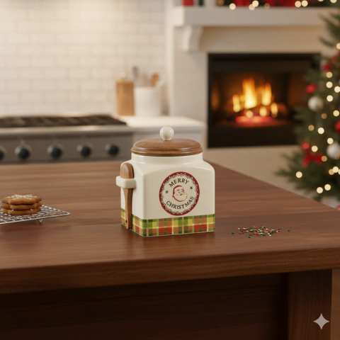 Pote com Tampa Versailles Xadrez Natalino – P (15 x 13 cm)