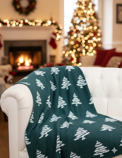 Manta Tricotada Estampada Natalina Dupla Face - 120x140 - comprar online