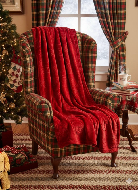 Manta Flanelada vermelha Decorativa com Estampa Natalina – 130cm x 150cm