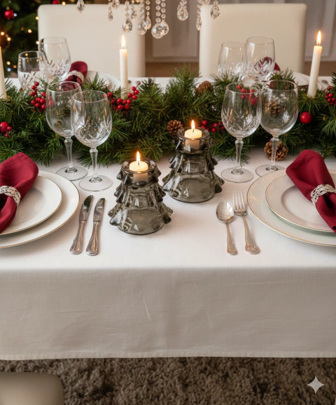 Porta-Velas Natalino em Vidro Cravejado Verde Pinheiro – 11cm