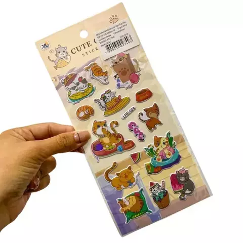 Cartela de Adesivos 3D Gatinhos
