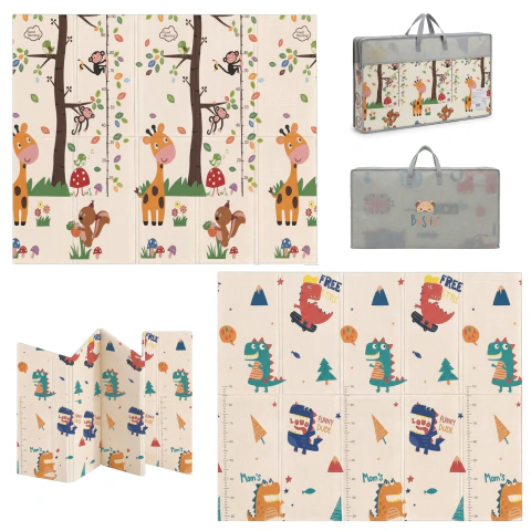 Tapete Infantil Emborrachado Dobrável 200x150x1cm | Girafa e Dinossauro