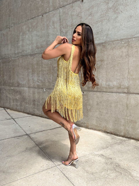Vestido Franjas Dourado - comprar online