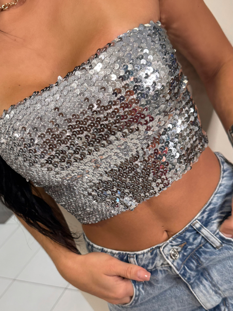 Cropped Faixa Paetê Elástico