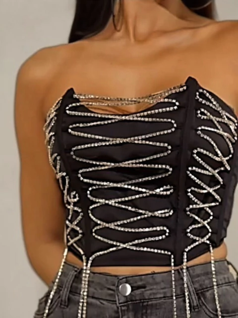Cropped Corset Tiras Strass