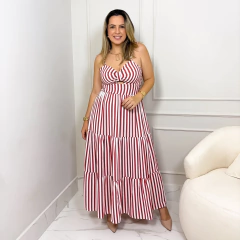 Vestido Fernanda com Alça de Amarrar e Listras Médias