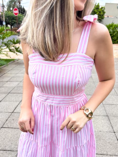 Vestido Alice - Listras Médias com Amarração - loja online