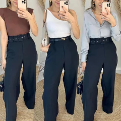 Calça Pantalona com Cinto Preto - Ester