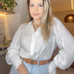 Camisa Amora com Manga Bufante Offwhite - comprar online