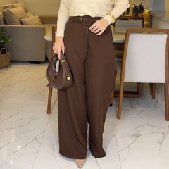 Calça Pantalona com Cinto Marrom