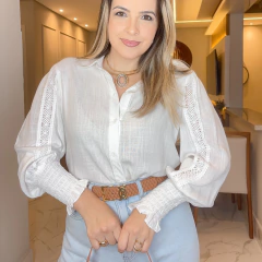 Camisa Amora com Manga Bufante Offwhite na internet