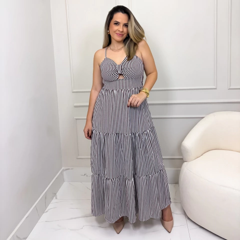 Vestido Larissa com Alça e Listras Finas