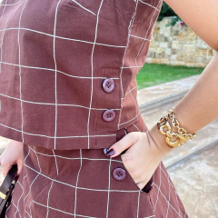 Imagem do Conjunto Elisa - Cropped Alongado e Saia Midi - Marrom