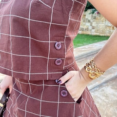 Conjunto Elisa - Cropped Alongado e Saia Midi - Marrom - Ester