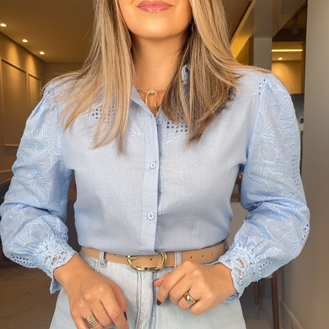 Camisa Ester de Manga Laise Azul