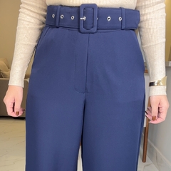 Calça Pantalona com Cinto Azul Marinho - Ester