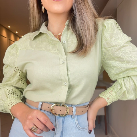 Camisa Ester de Manga Laise Verde