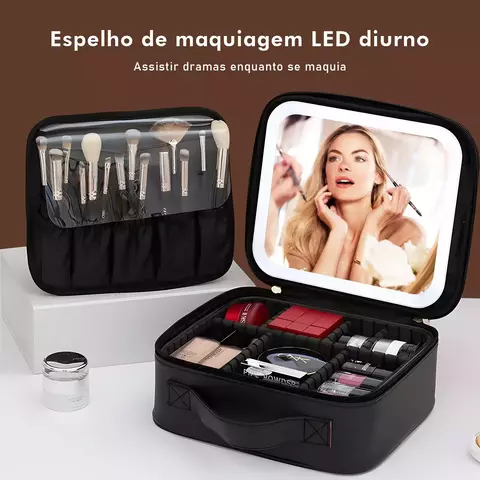 Maleta de maquiagem com espelho de led ,porta maquiagem,necessaire feminina,Bolsa Organizadora ,maquiagem, organizador de maquiagem. - comprar online