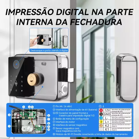 Fechadura inteligente com código de cartão de impressão digital Tuya à prova D'água IP66 para ambientes externo , Senha eletronica.