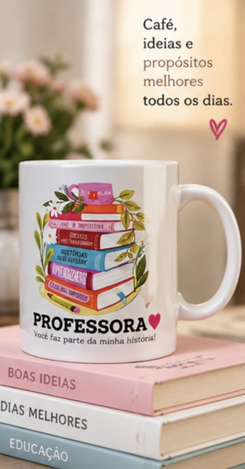 Caneca Professora com Estampa de Livros