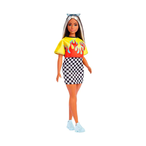 Boneca Barbie Fashionista Morena com Saia Xadrez 179 Mattel HBV13/FBR37