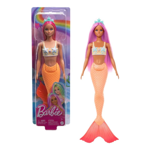 Boneca Barbie Mundo da Fantasia Sereia Cabelo Rosa Cauda Laranja Mattel HRR05|HRR02